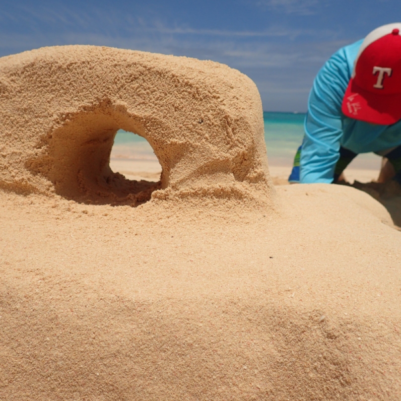 Patrick built a sandcastle.